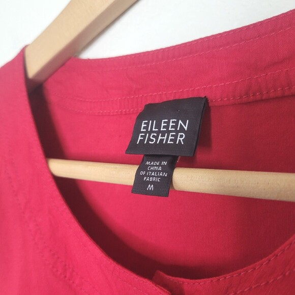 EILEEN FISHER $168 Solid Red Italian Linen Button Up Shirt Top Size MEDIUM - Picture 2 of 12